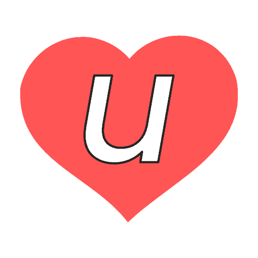 Light red heart with a white u in it Outlined in black
