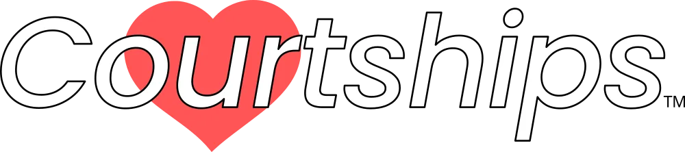 Courtships in white text with a soft red heart